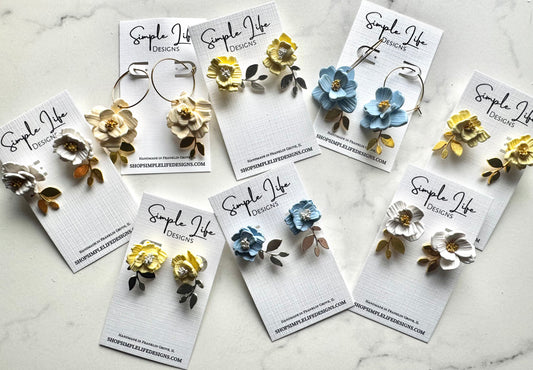 Handcrafted Flower Studs- White