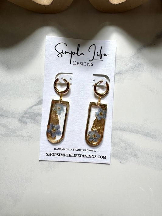 Gold Leaf Forget Me Not Huggie Hoop Dangles