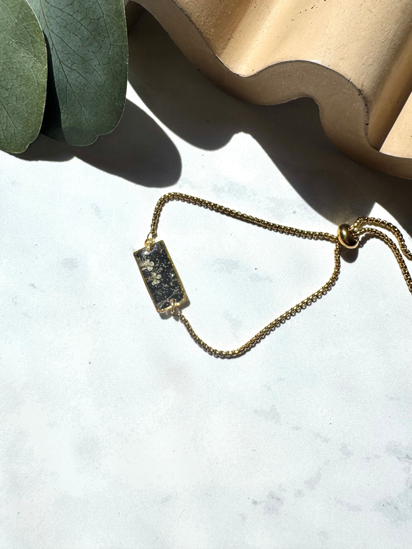 Black Glitter Flower Gold Rectangle
