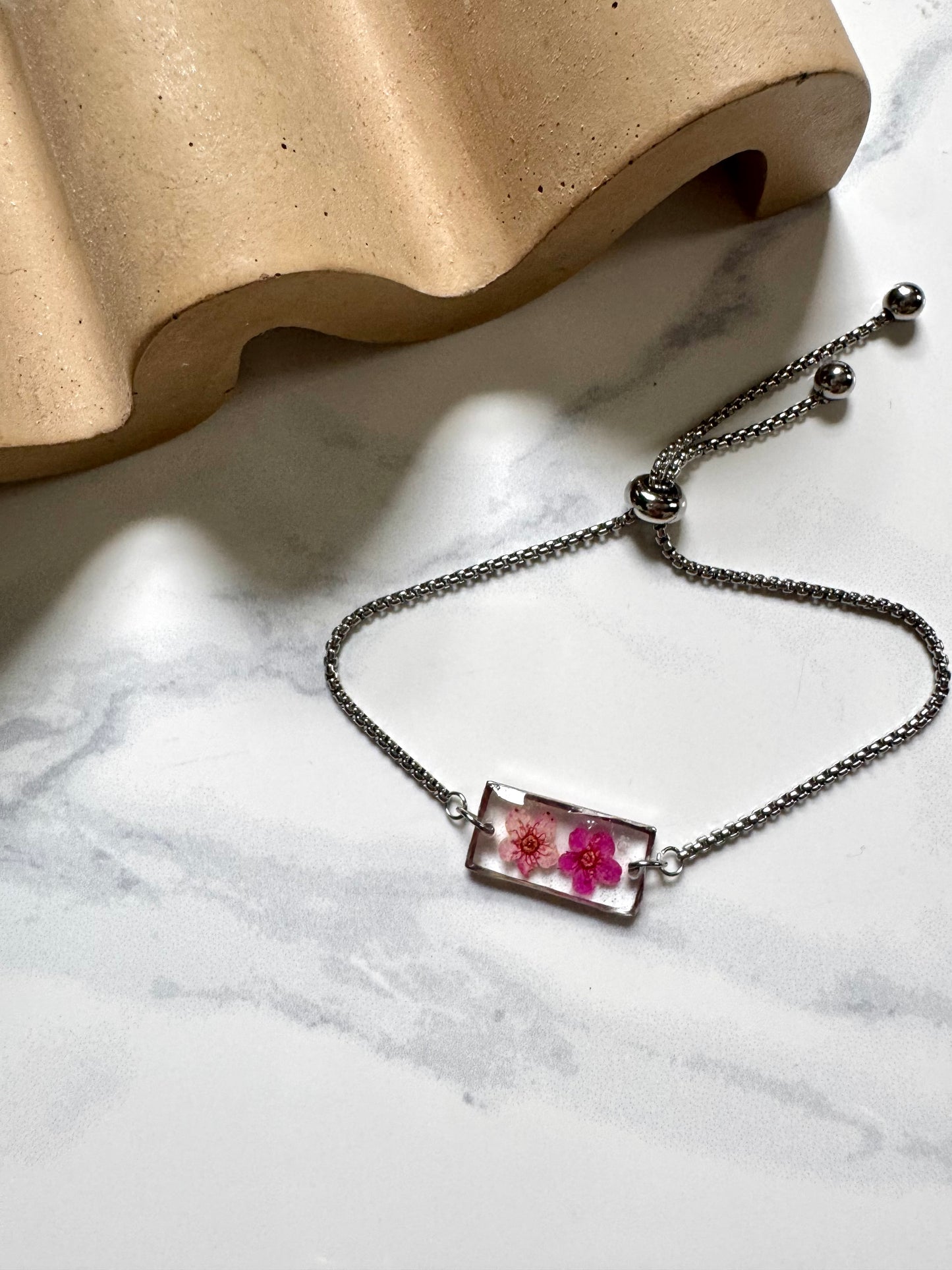 Pink Flower Rectangle Bracelet