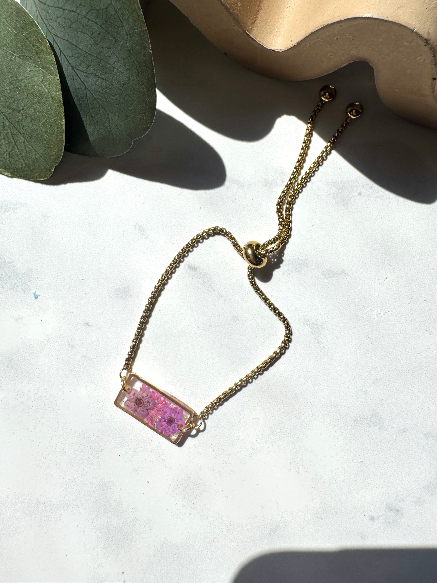 Pink and Purple Flower Gold Rectangle