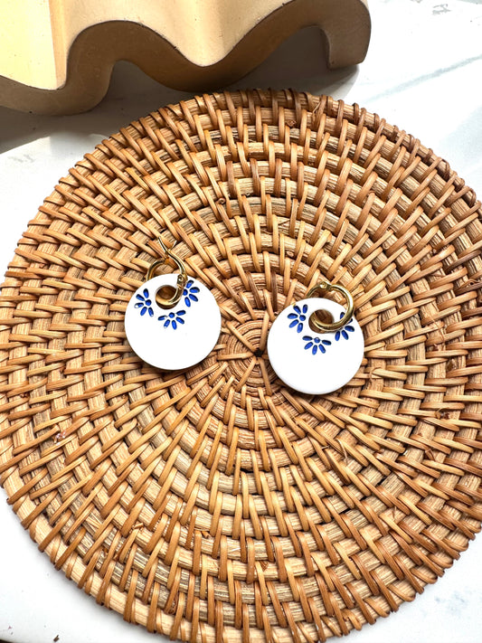 Boho Circle Hoop Dangles- Blue & White