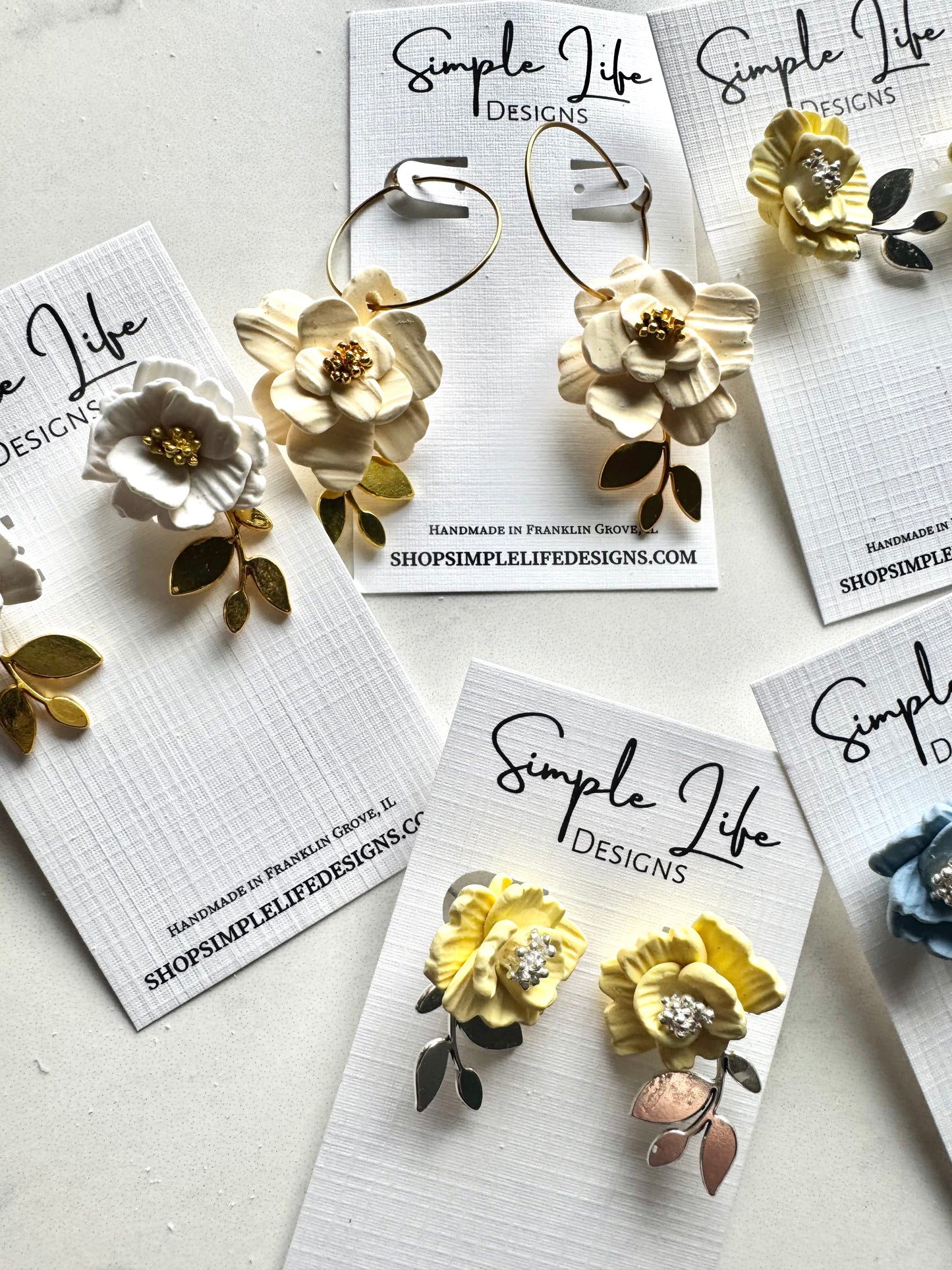 Handcrafted Flower Studs- Butter Yellow
