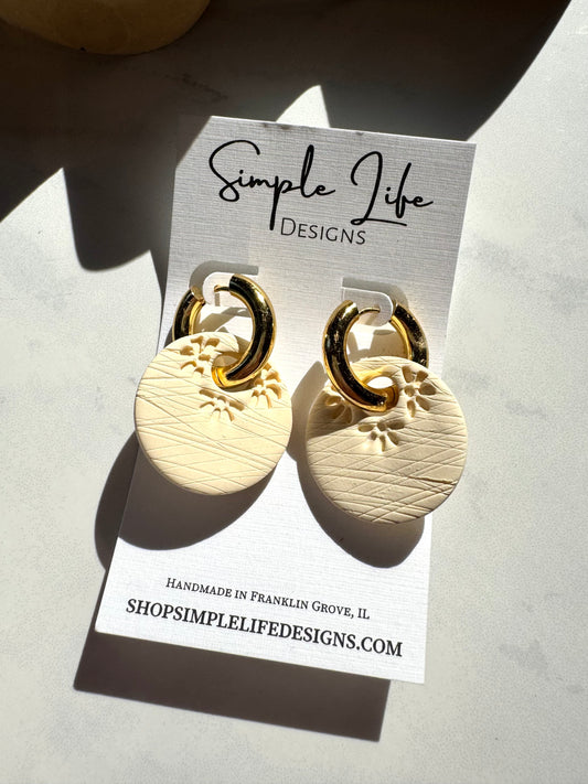 Ivory Boho Flower Gold Hoops