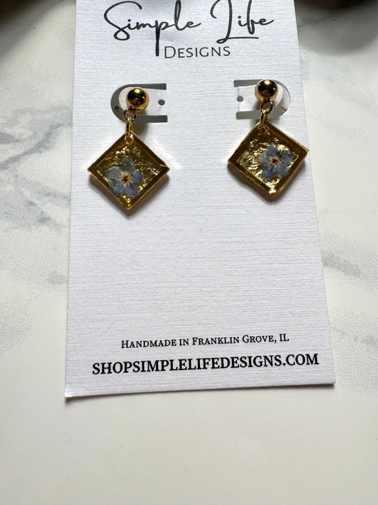 Forget Me Nots and Gold Leaf Dangles