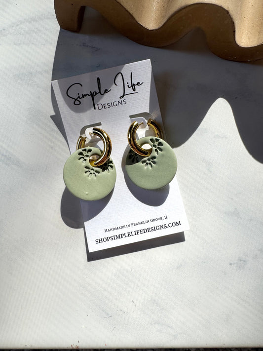 Sage Boho Flower Gold Hoops