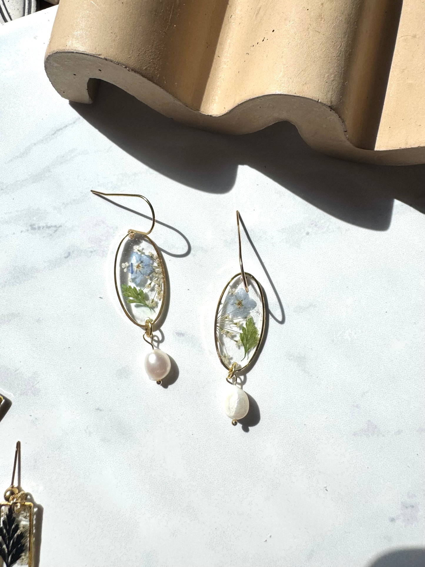 FW Pearl and Flower Oval Dangles