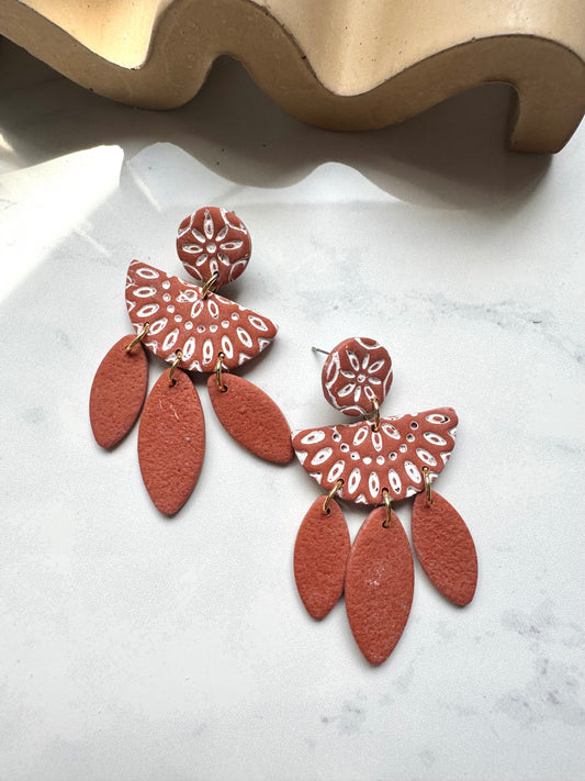 Boho Dangles- Rust & White