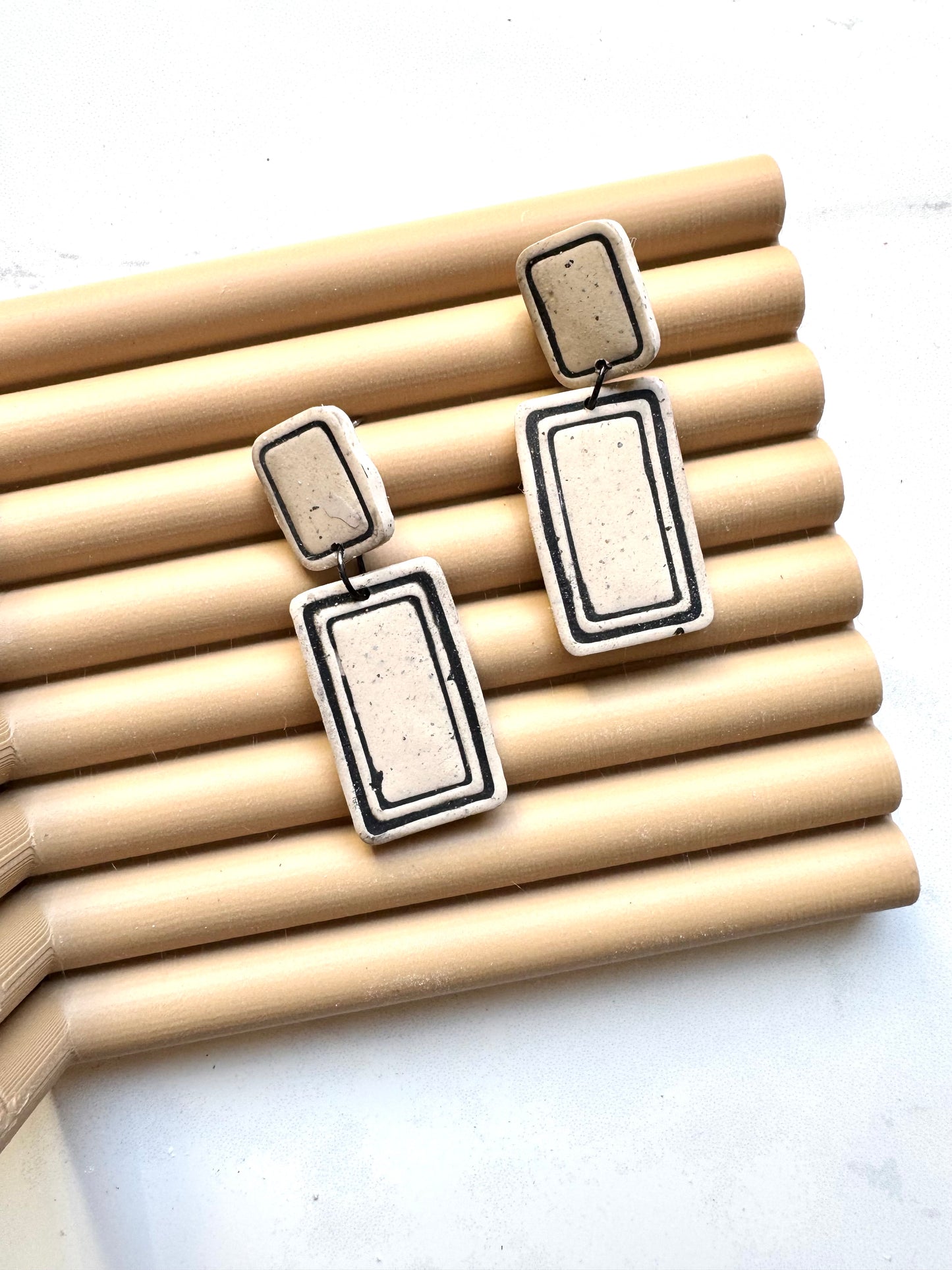 Geo Rectangle Outline Clay Earrings