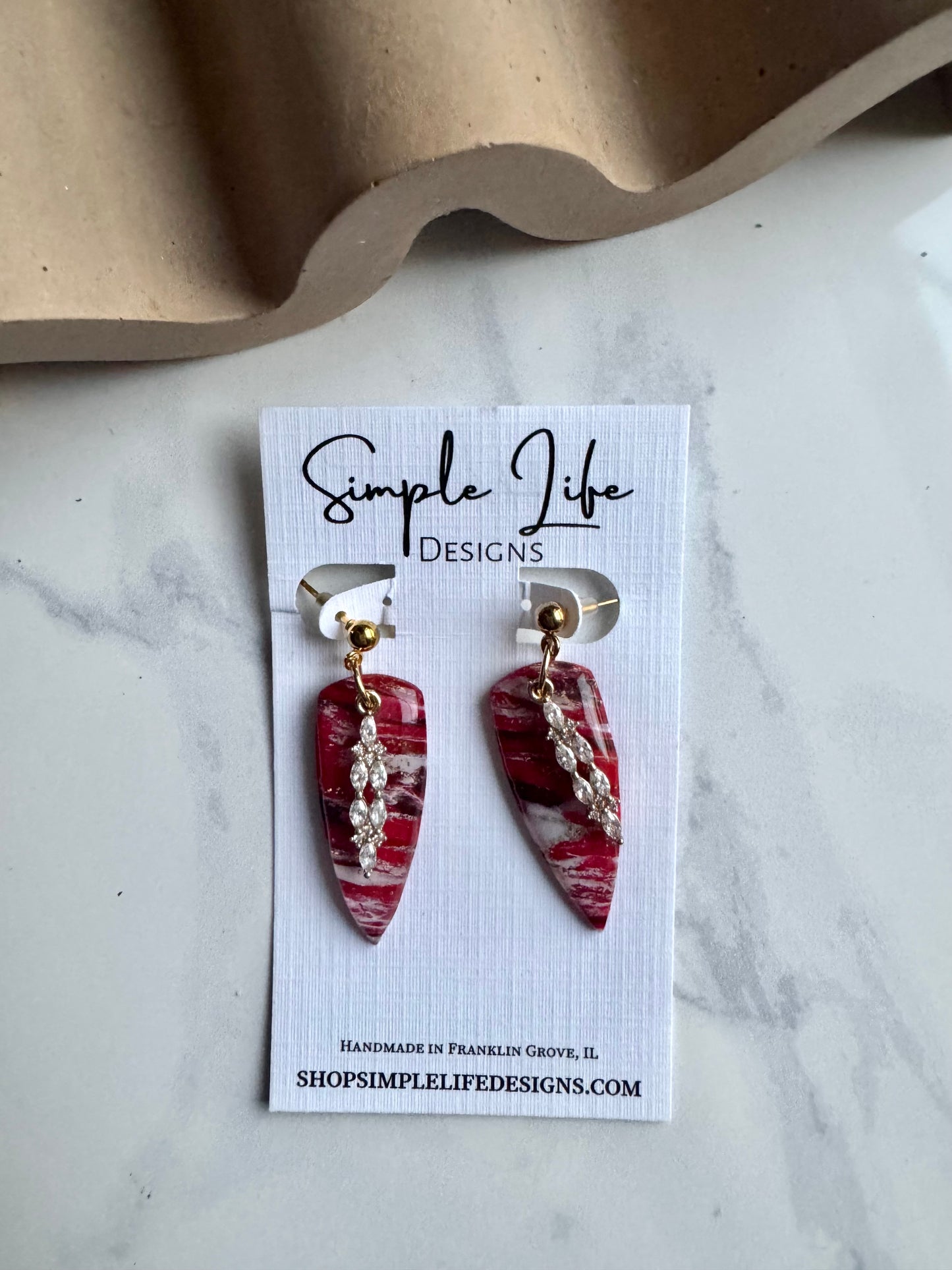 Simple Elegance Red Marble Almond Dangles