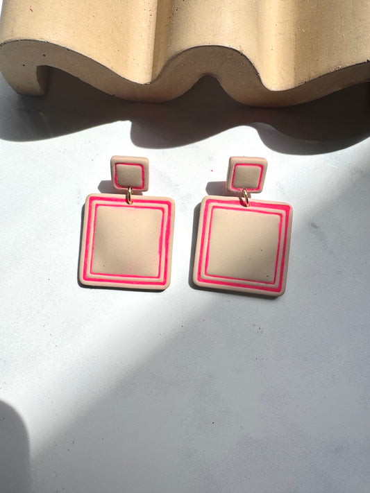 Neon Pink Geo Outline Clay Earrings