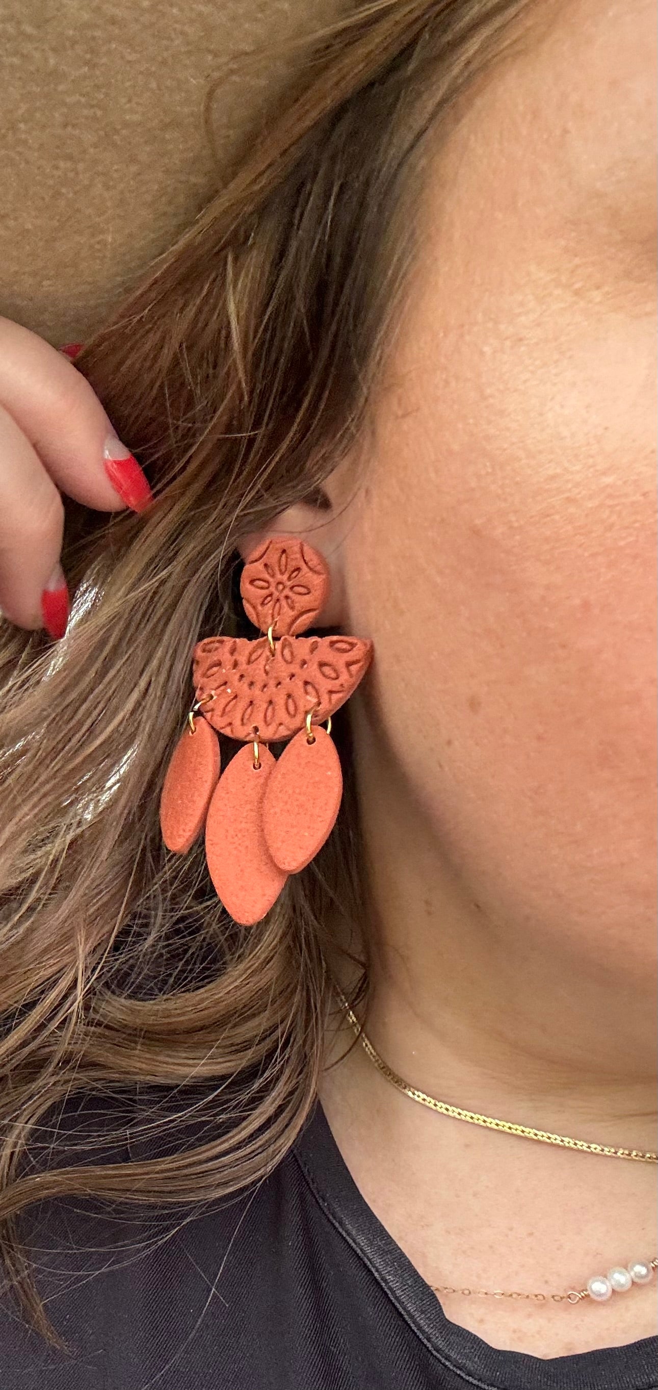 Boho Dangles- Rust & White