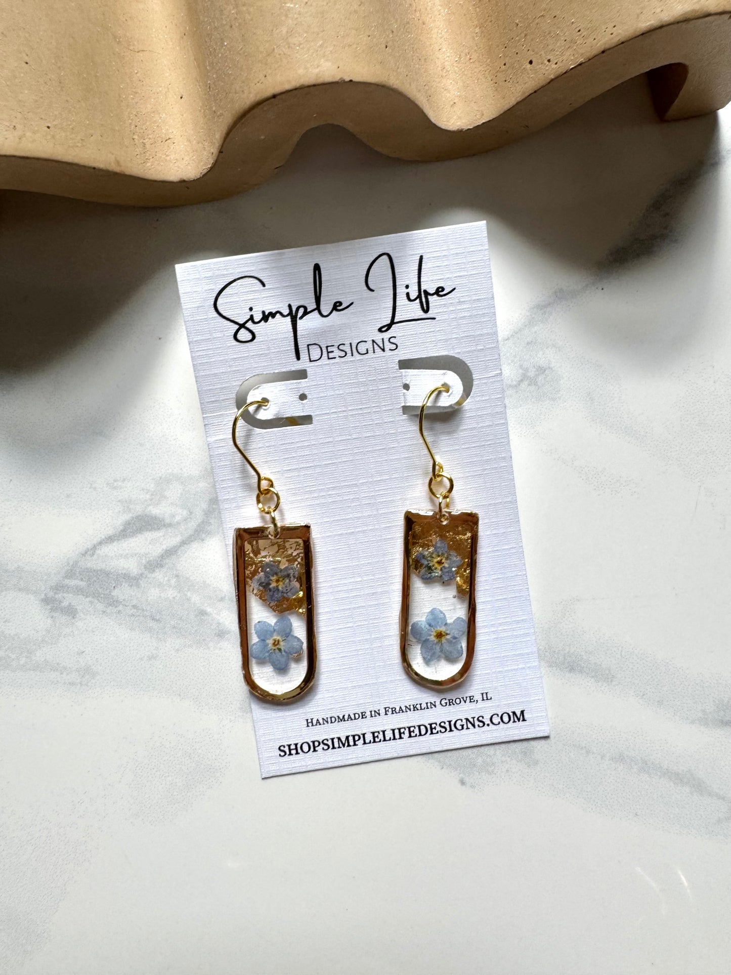 Gold Leaf and Forget Me Not Dangles