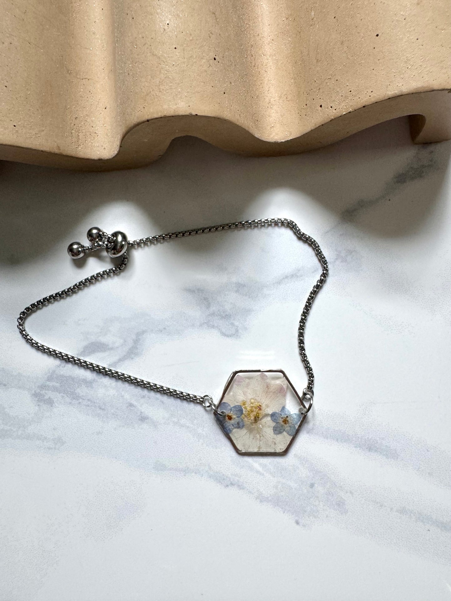 Forget Me Not Flower Hexagon Bracelet