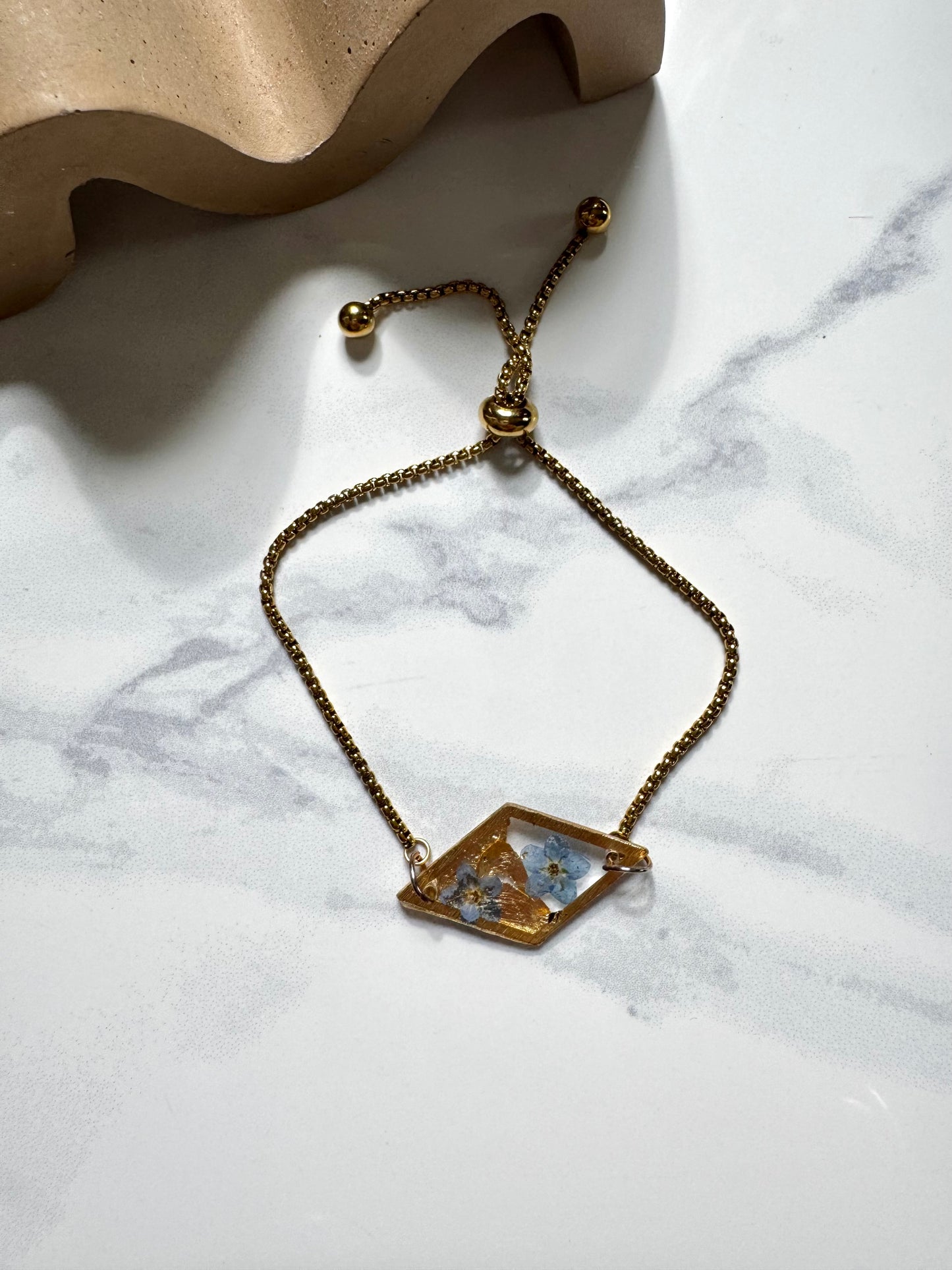 Gold Leaf and Forget Me Not Bracelet