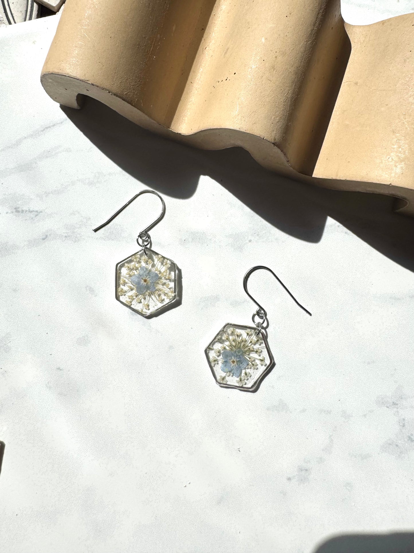 Forget Me Not Lace Flower Hexagon Dangles