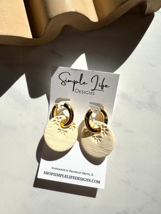 Ivory Boho Flower Gold Hoops