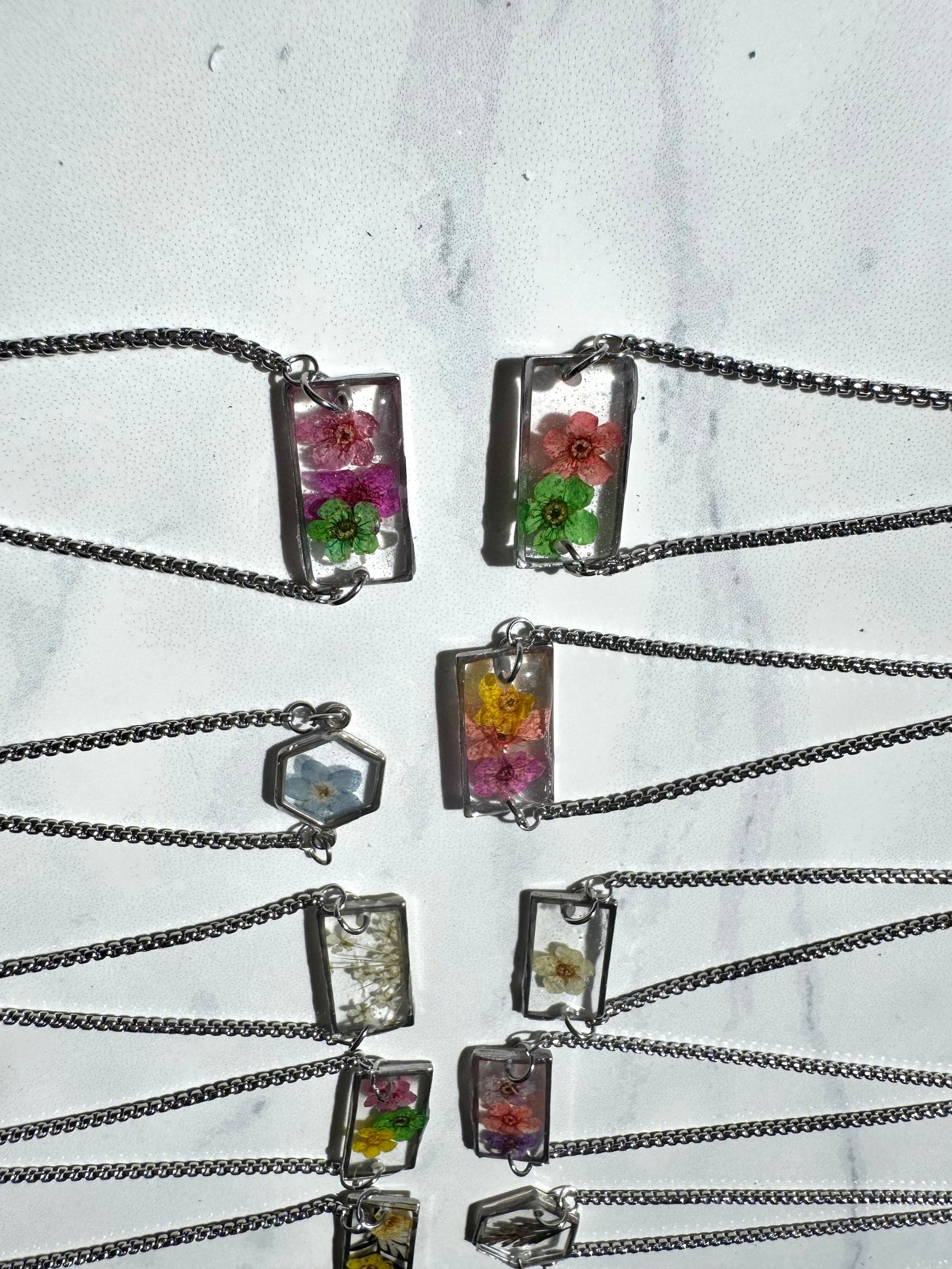 Pink and Yellow Flower Silver Rectangle Bracelet