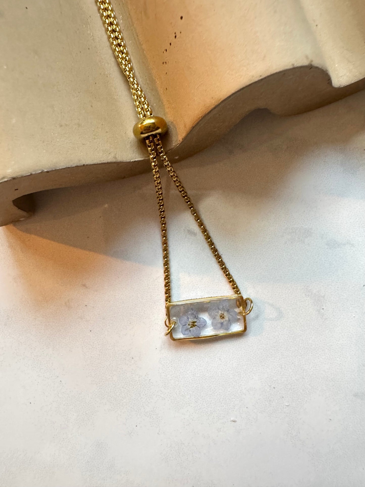 Forget Me Not Flower Gold Rectangle Bracelet
