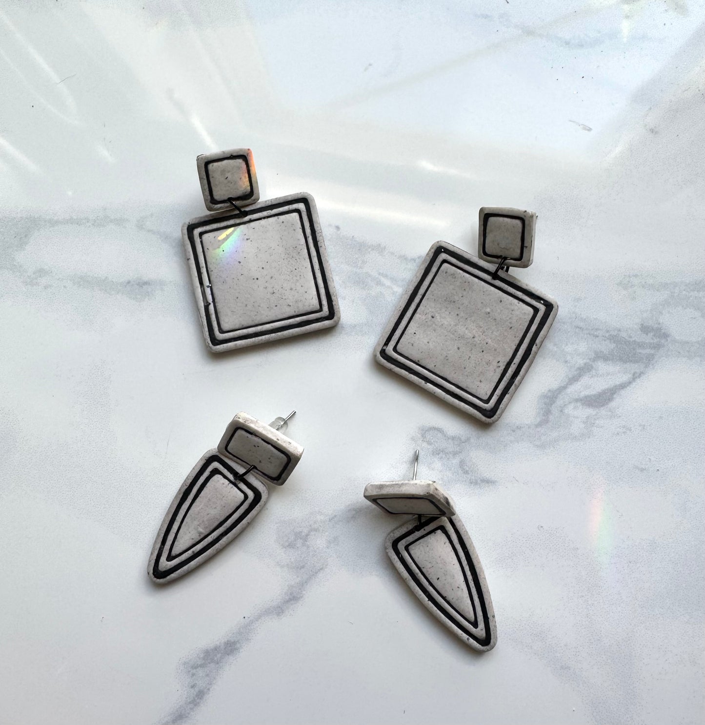Geo Outline Clay Earrings