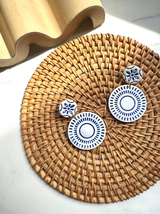 Boho Circle Dangles- Blue & White