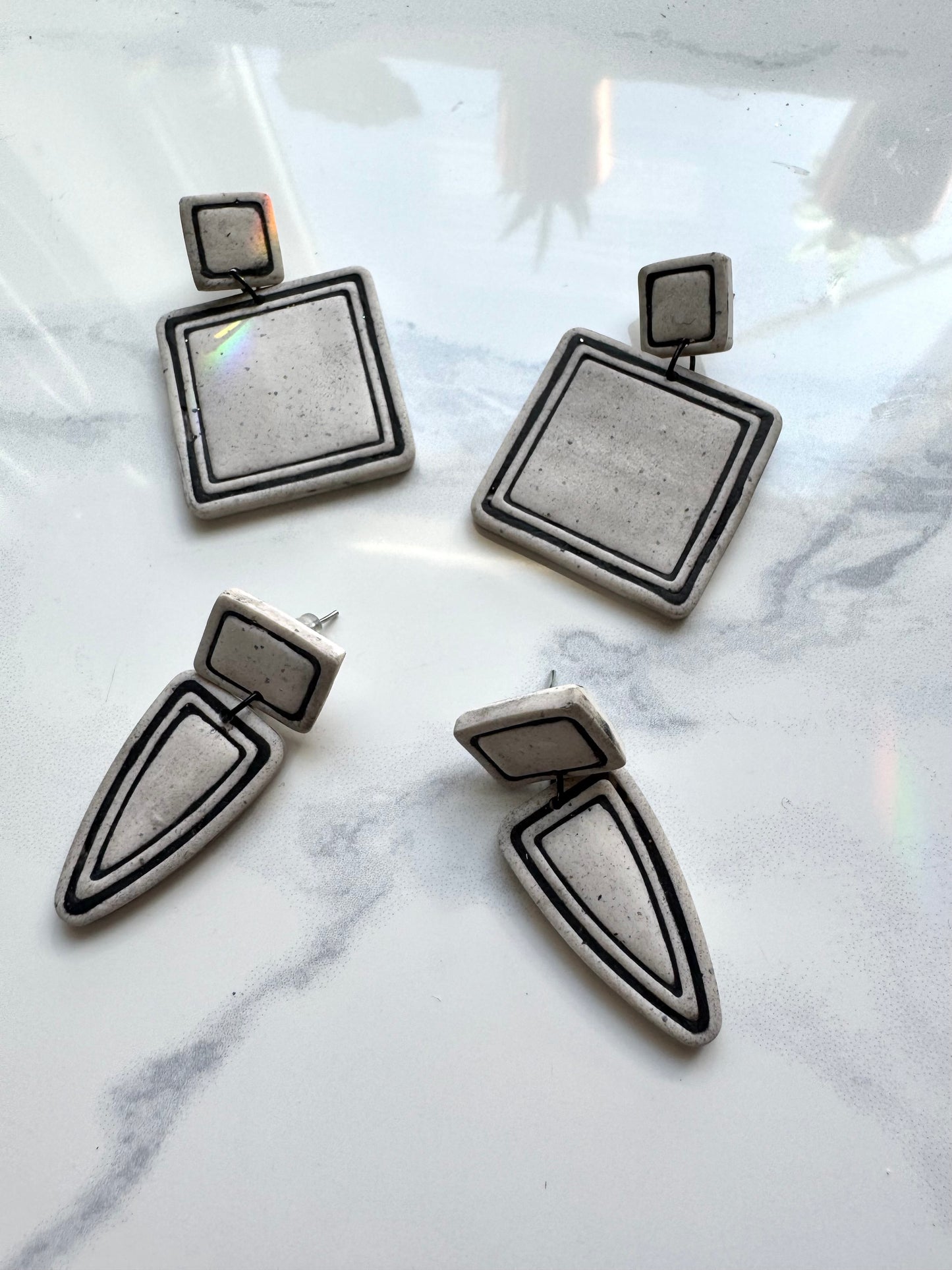 Geo Outline Clay Earrings