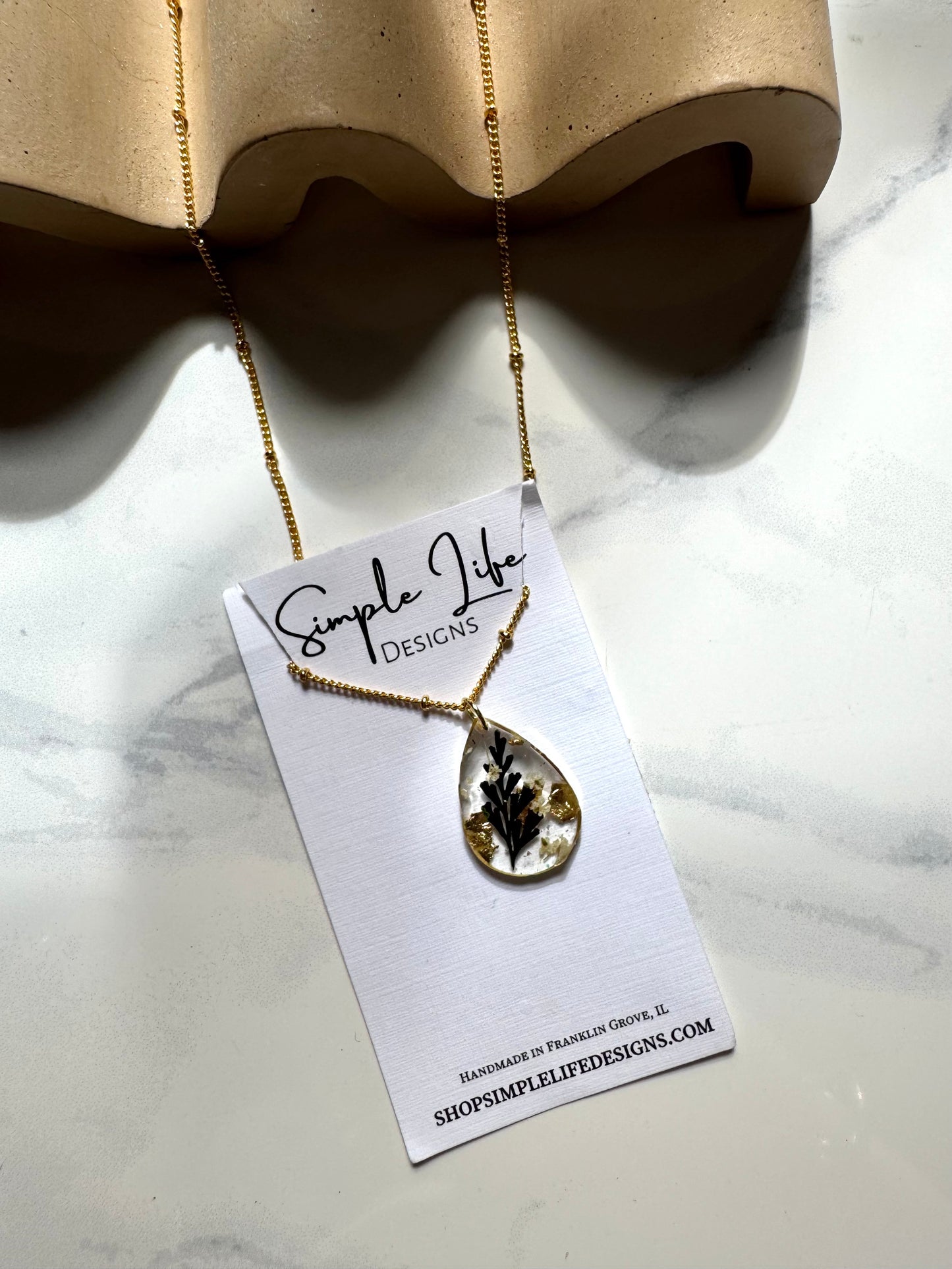 Black & Gold Fern Teardrop