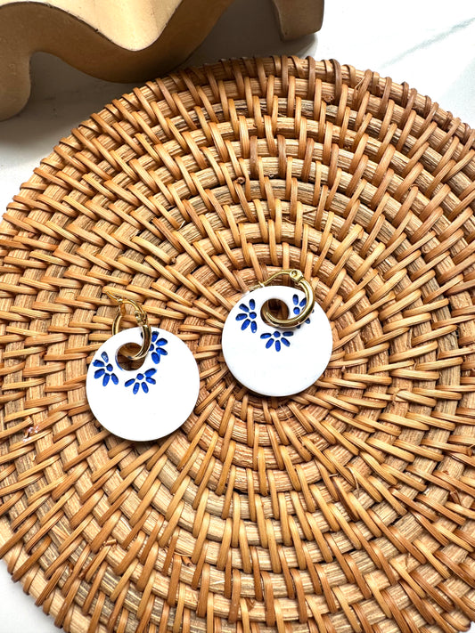 Boho Circle Hoop Dangles- Blue & White