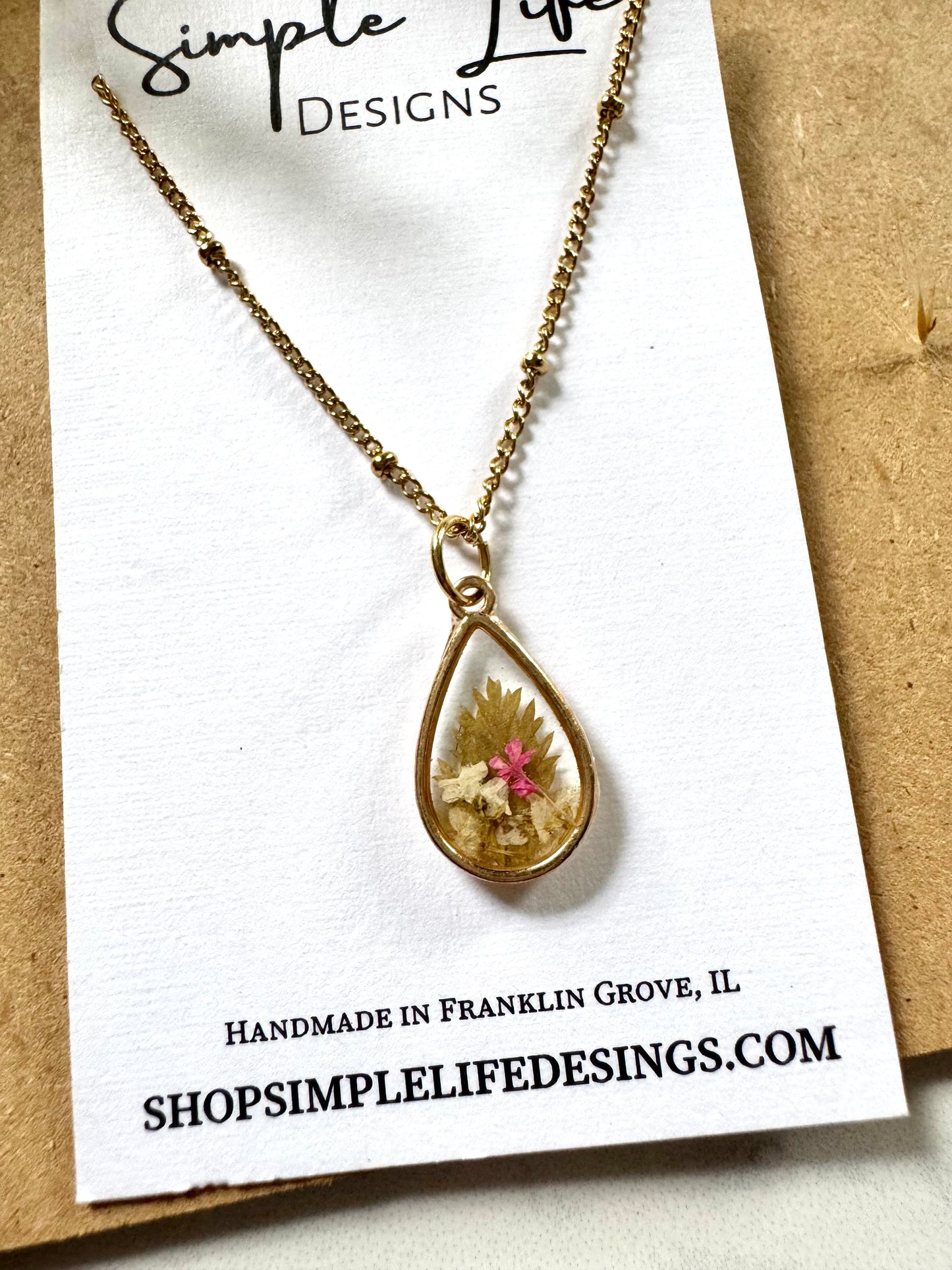 Pink Floral Teardrop Necklace