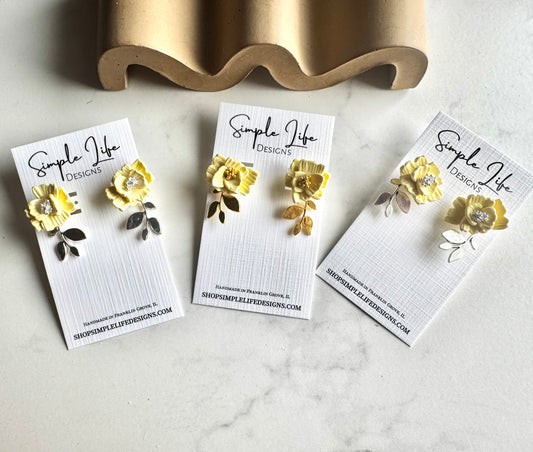 Handcrafted Flower Studs- Butter Yellow