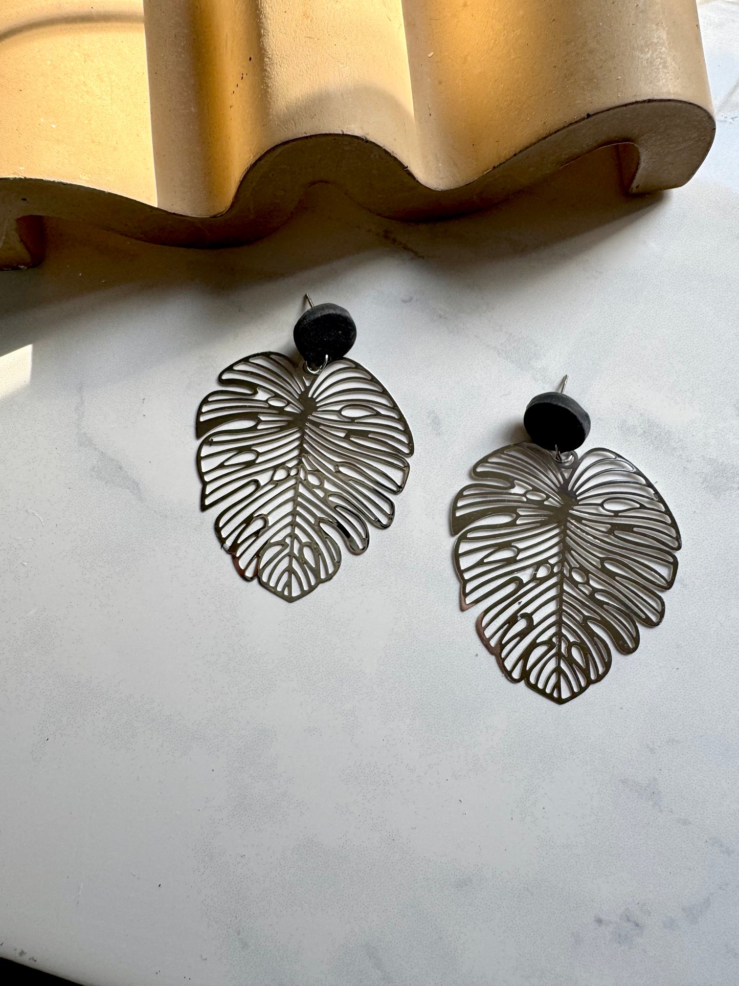 Large Monstera Dangles- Silver