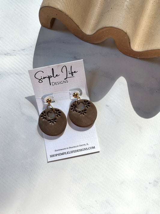 Chocolate Brown Boho Flower Dangles