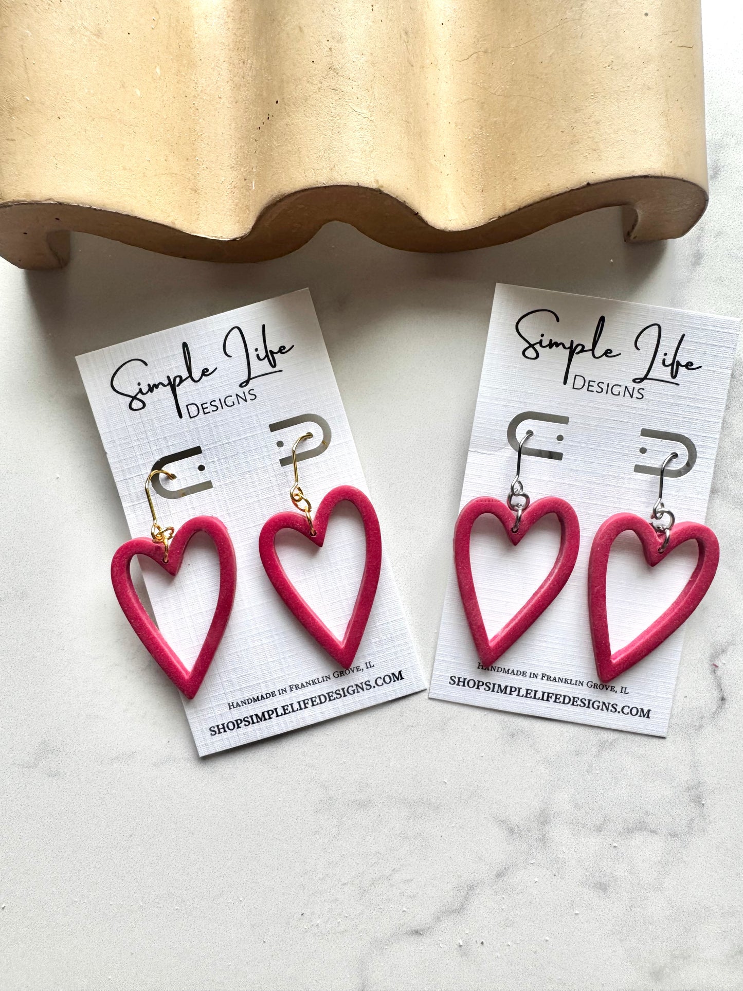 Red Outline Heart Dangles