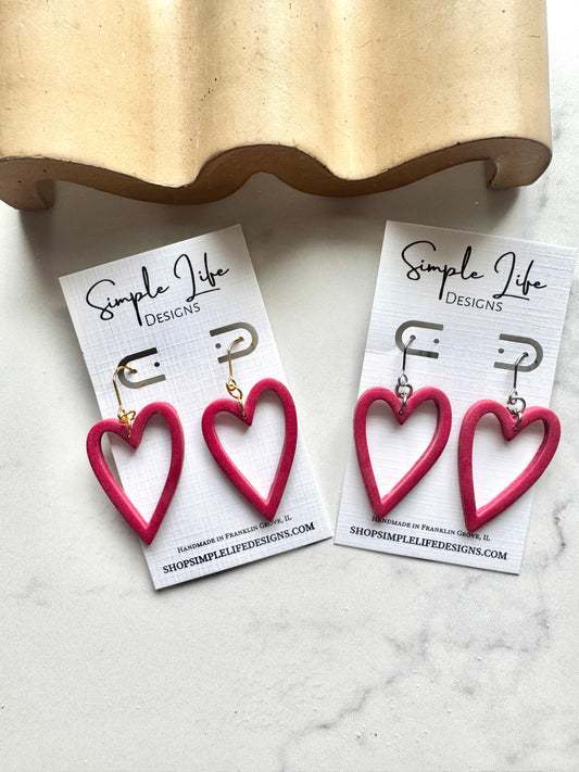 Red Outline Heart Dangles