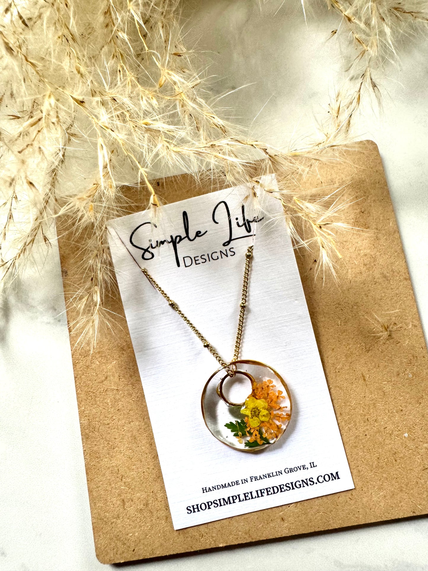 Yellow and Orange Flower Circle Cut Out Necklace