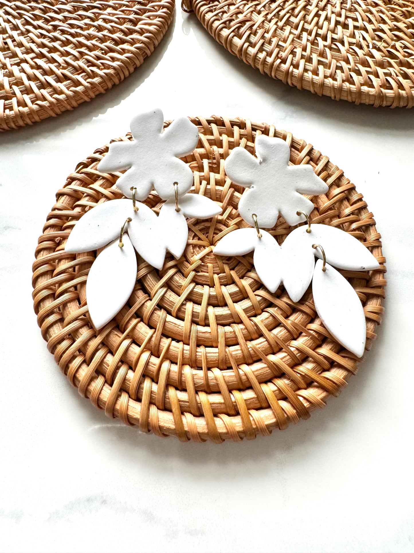 White Florals Statement Earrings