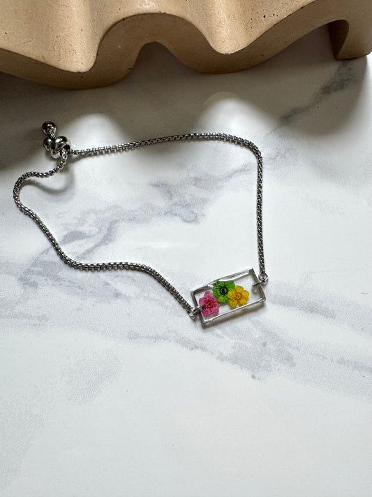 Pink Yellow and Green Flower Rectangle Bracelet