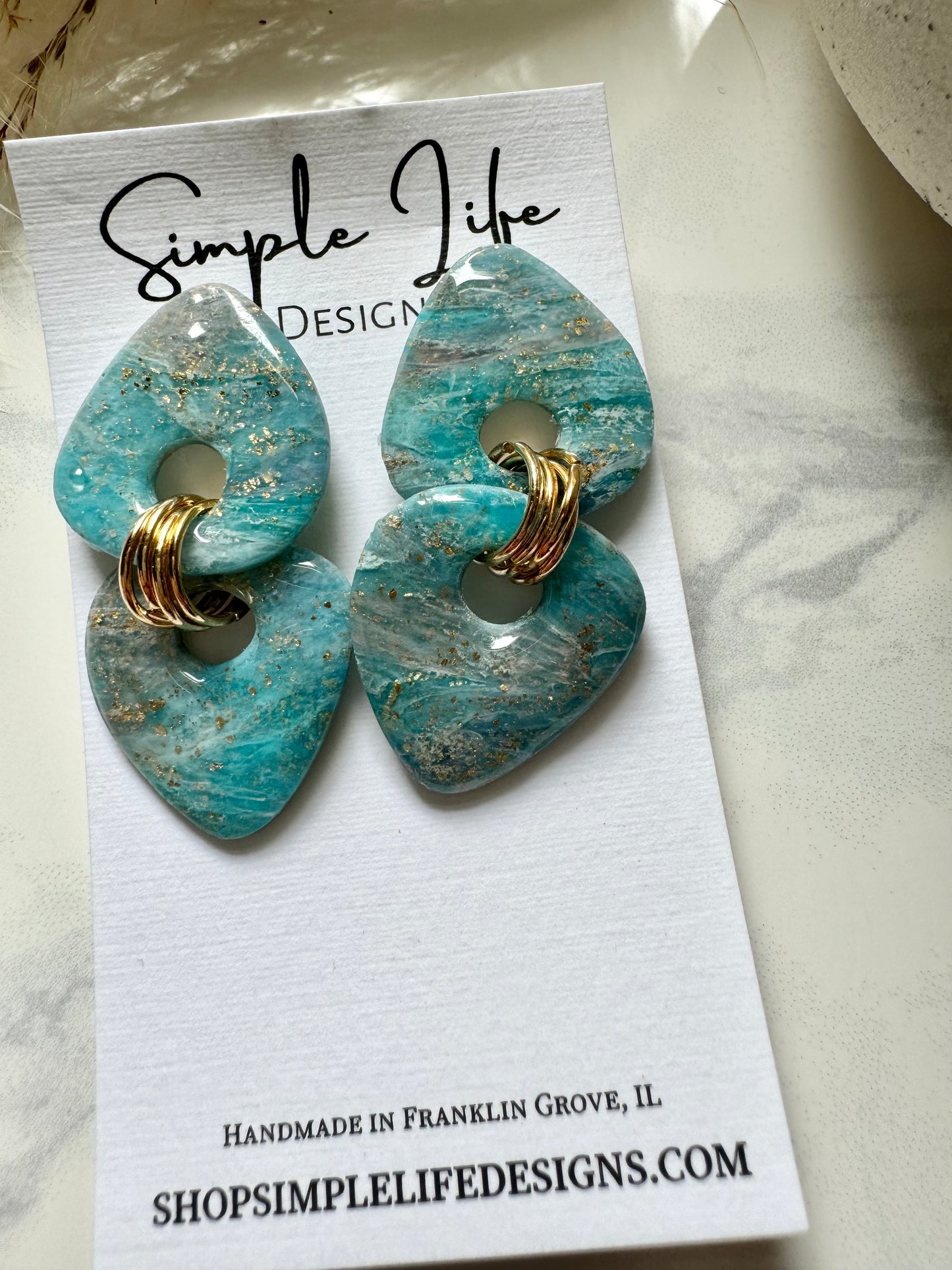 Ocean Colored Faux Stone Design Dangles