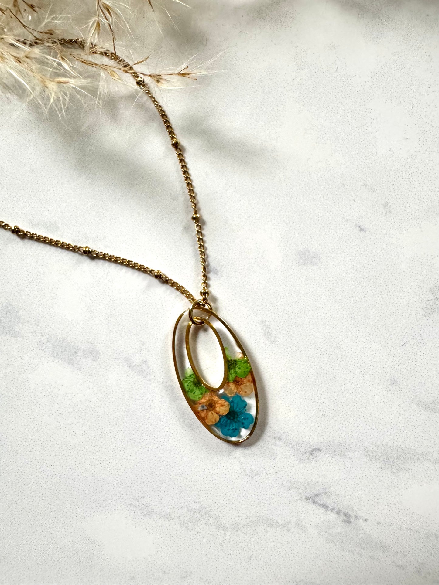 Multi Color Flower Oval Necklace