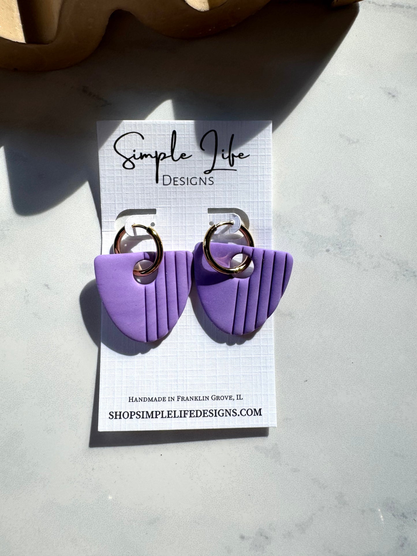 Purple Clay & Gold Hoops