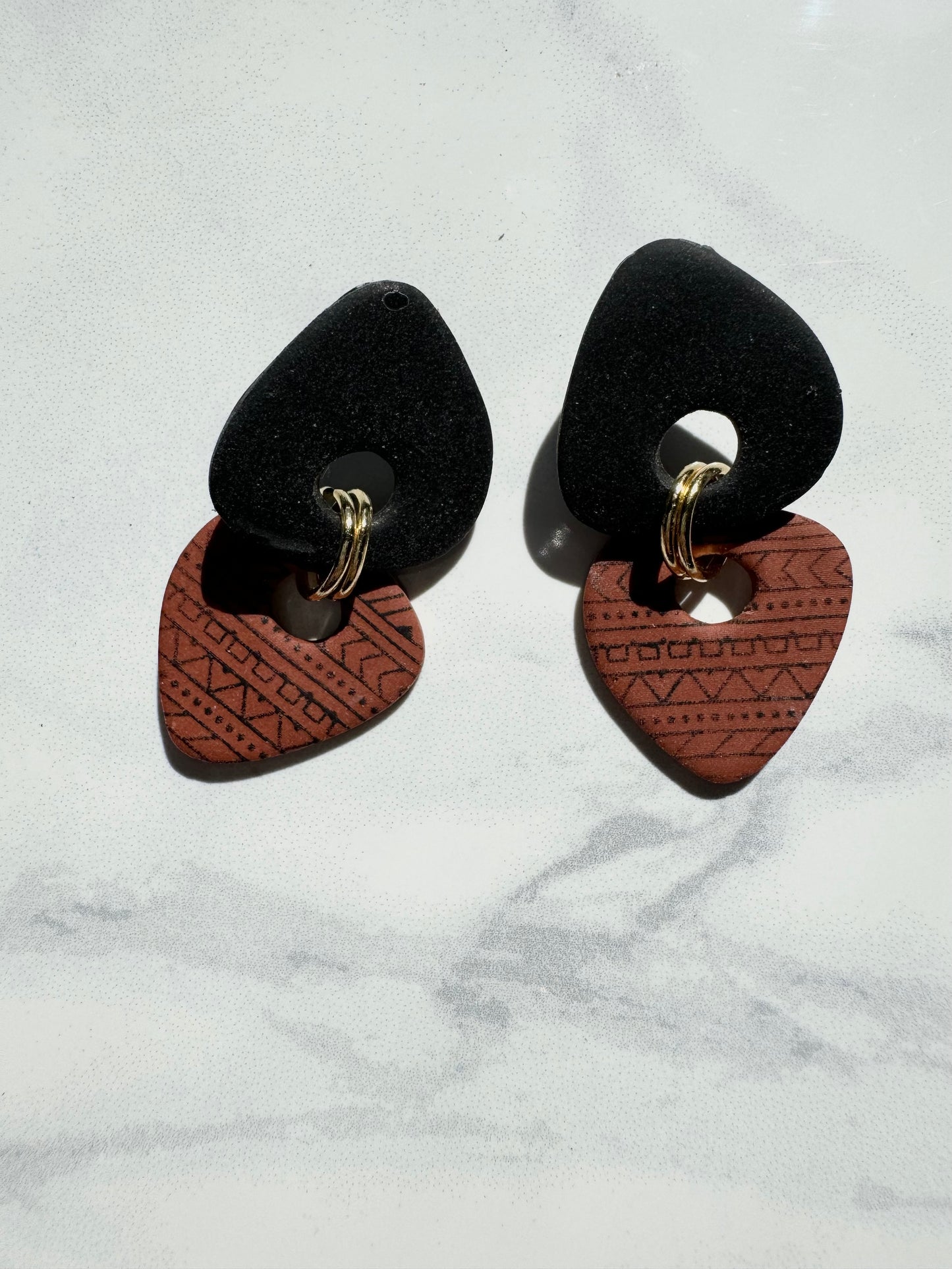 Rust and Black Organic Triangle Jump Ring Studs