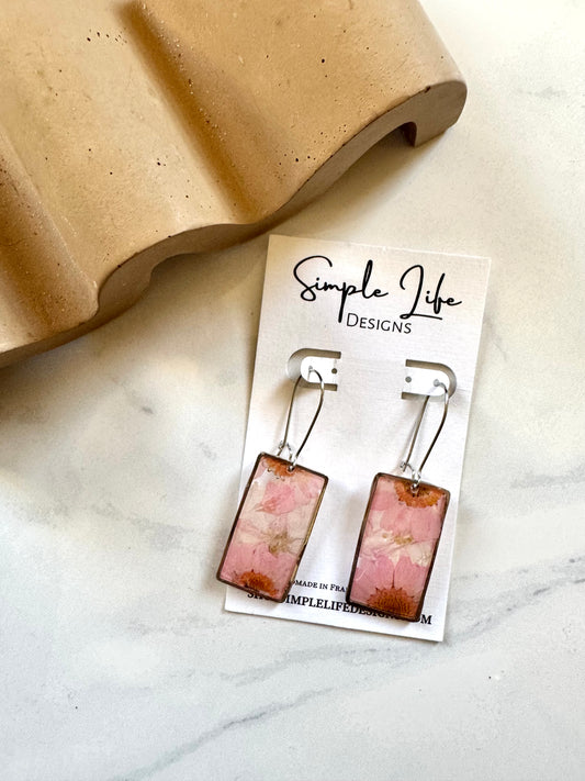 Pink Flower Rectangle Dangles