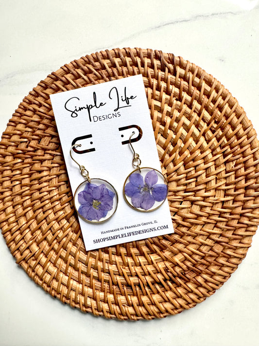 Purple Flower Gold Dangles