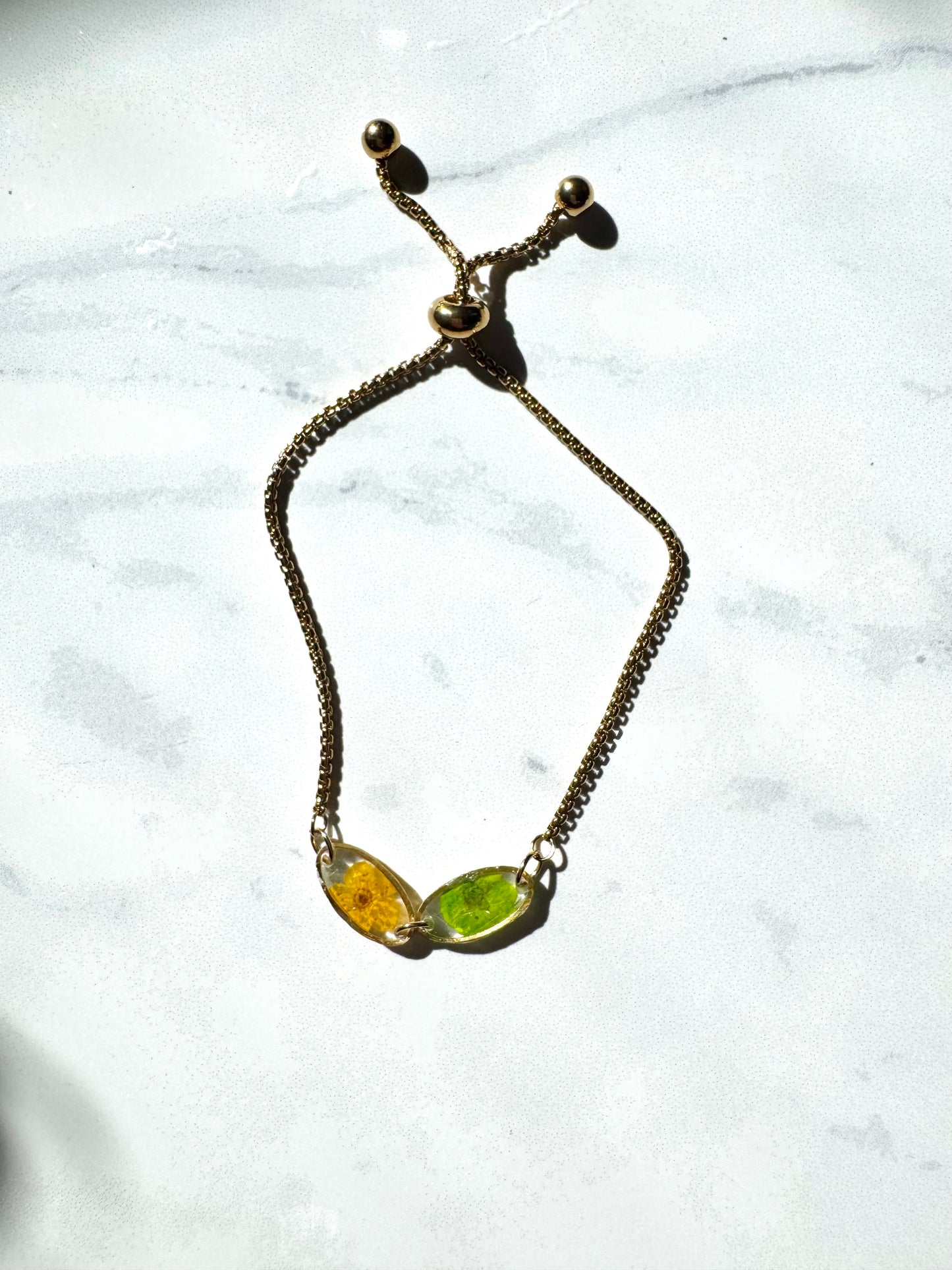 Green Yellow Flower Gold Bracelet