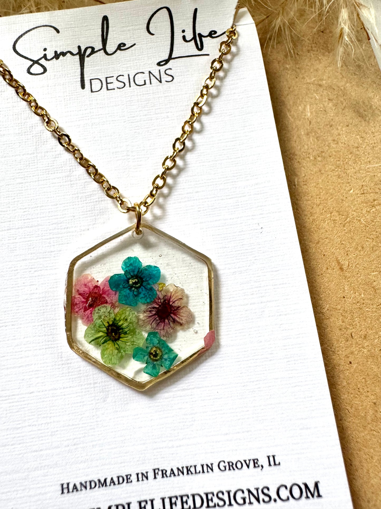 Multi Color Flower Hexagon Necklace