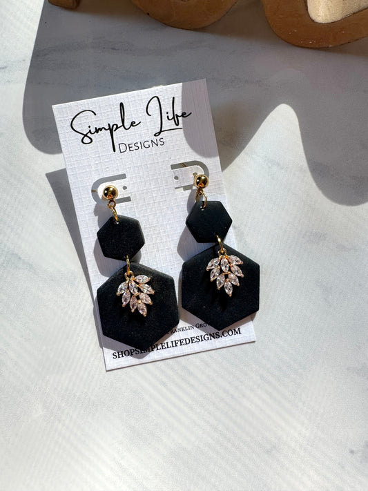 Simple Elegance Hexagon Dangles- Black