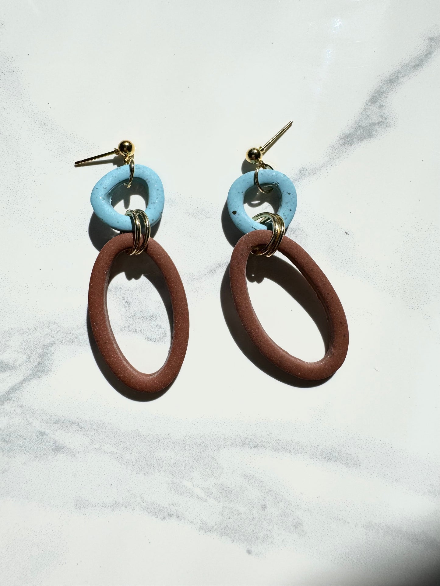 Turquoise and Rust Oval Jump Ring Studs