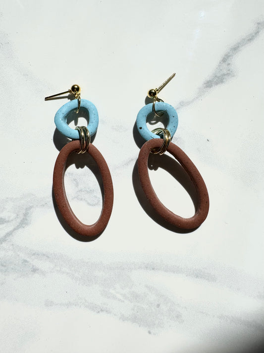 Turquoise and Rust Oval Jump Ring Studs