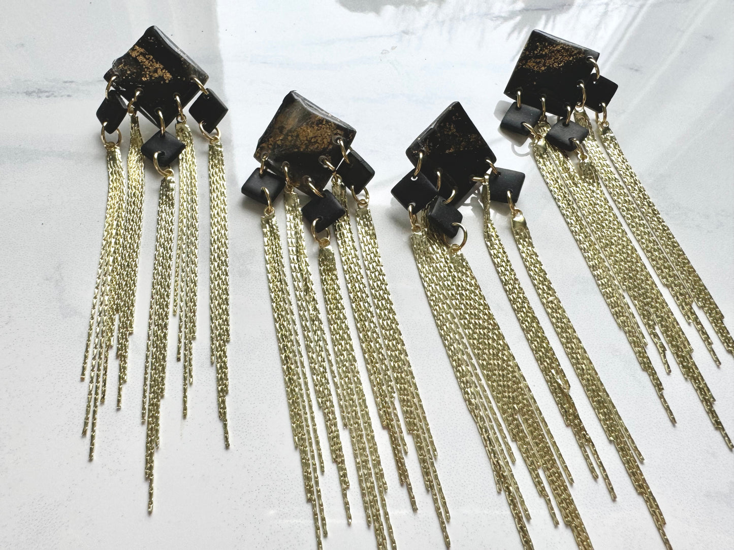 Black and Gold Marble Statement Earrings