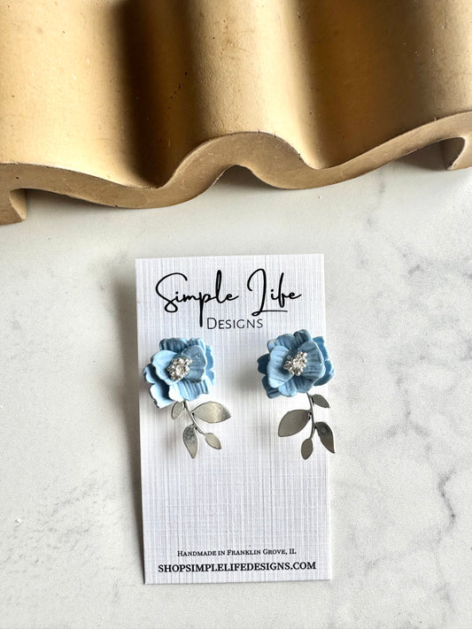 Handcrafted Flower Studs- Light Blue